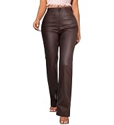Avanova Women Faux Leather High Waisted Pants Straight Leg | PU, Pleather Shiny Pants, Coating, P...