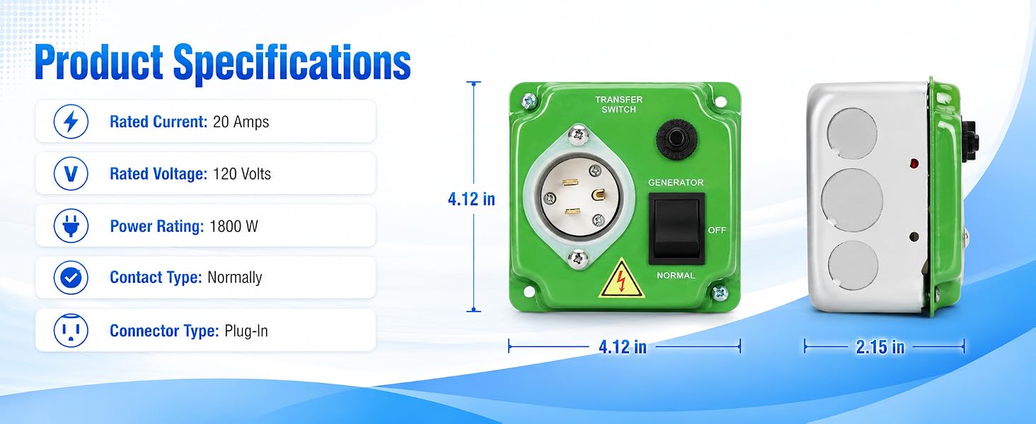 20 Amp 120V Manual Generator Transfer Switch