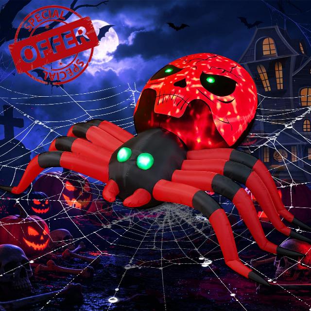 Spider Inflatable Halloween 8FT Giant Spider with Disco Flashing LED Lights