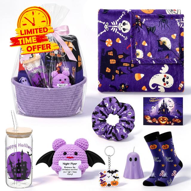 FillTouch Boo Basket Stuffers Gift for Women with Blanket Halloween