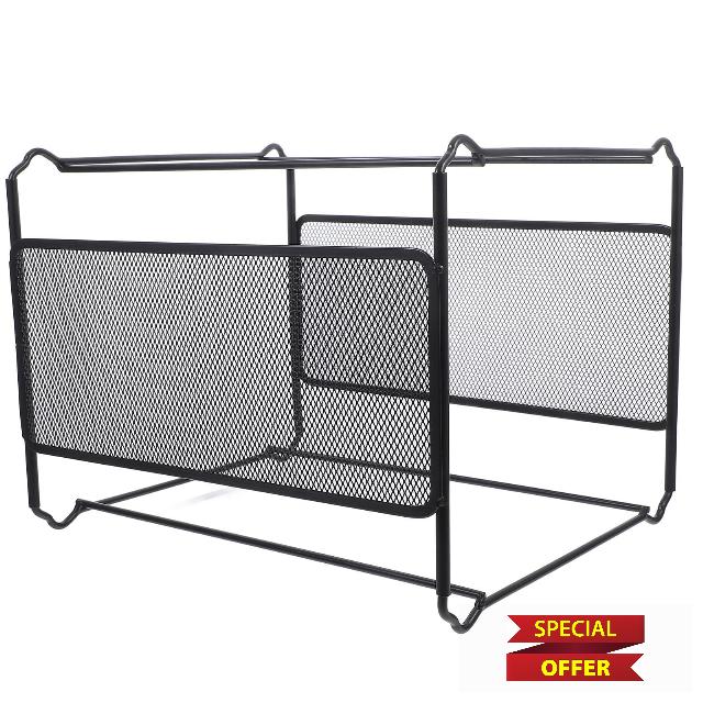 A4 Hanging File Holder Mesh Iron Rack for Desktops                                                          32.5x28.5x24.5cm Black
