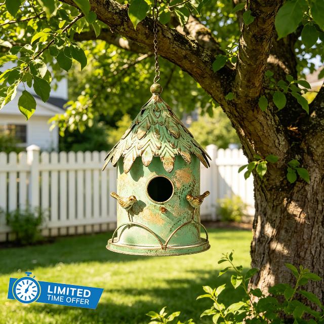 Rustic Distressed Green Metal Bird House for Outside Vintage Green Decorative Hanging Birdhouse Ornaments Bird Nest Box Decor for Bluebird Wren Chickadee Sparrow Outdoor Yard Garden Patio Tree