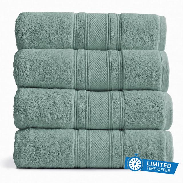 Springtree Home GOTS Organic Cotton Bath Towel Set | 4 Pack | Green                                                          650 GSM - Heavyweight | Ultra Plush Towels | 4 Bath Towels 30 x 52 in | Quick Dry | Extra Absorbe
