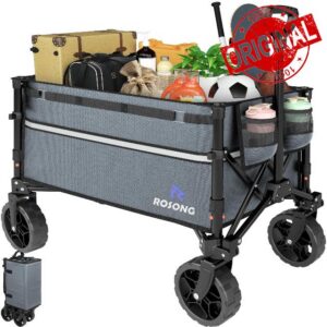 ROSONG Collapsible Wagon Cart with Wheels Foldable - Folding Utility Heavy Duty Wagons Carts for Grocery Sports Garden Shopping Camping Grey