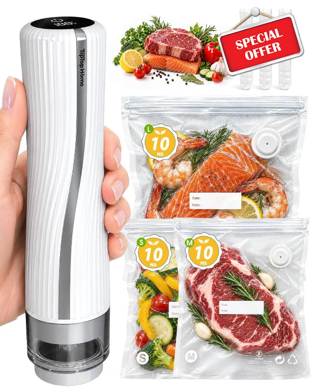 Vacuum Sealer for Food: Handheld Vacuum Sealer Machine Rechargeable One-Touch Automatic Operation Saver Powerful 60kPa Strong Suction 5 Second Sealing 30 Reusable Bags