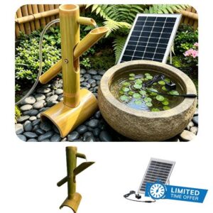 Bamboo Fountain Kit with Solar Powered，Rocking Fountains Kit，Natural Bamboo Water Feature for Zen Garden