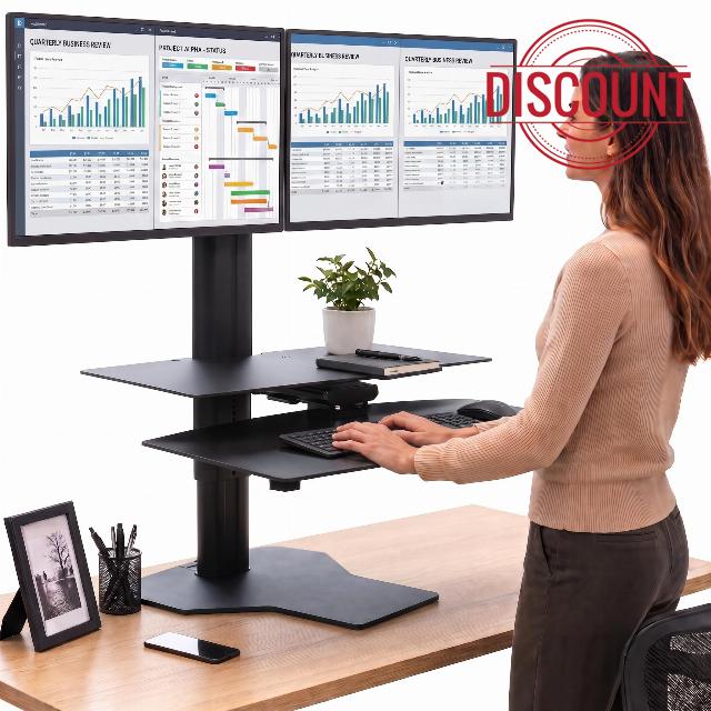 Perfect POSTURE Standing Desk Converter - Dual Monitor Riser - 18" Lift                                                          Height Adjustable Workstation