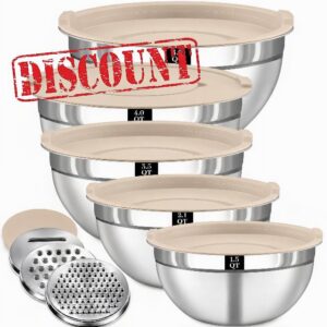 8PCS Stainless Steel Mixing Bowls with Lids - 5PCS Nesting Bowls