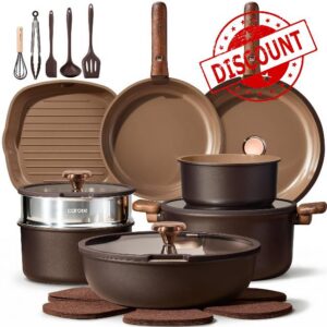 CAROTE 24Pcs Ceramic Cookware Set with Detachable Handle