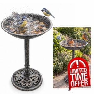 Plastic Birdbath Outdoor Weather-Resistant Bird baths with Bowl 15.3" Gray