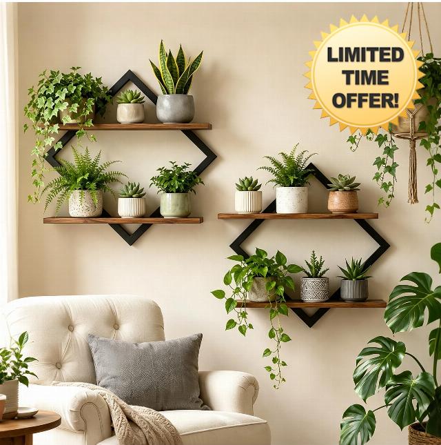 2 Pack Floating Wall Shelves Plant Holders