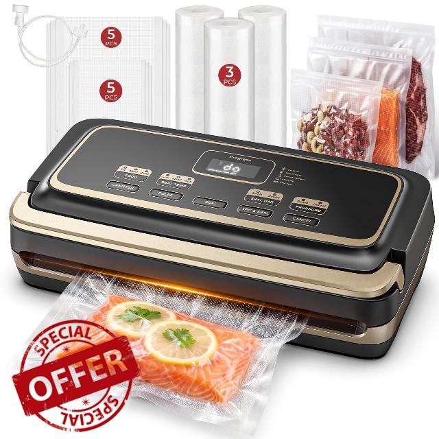 Vacuum Sealer Machine 95kpa Precision Food Sealer Double Heat Seal                                                          230W Powerful Suction Food Sealer