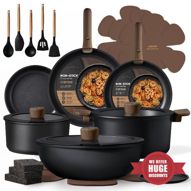 CAROTE 25pcs Pots and Pans Set Non Stick