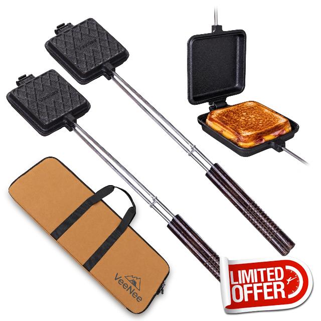 VEENEE 2 Pack Cast Iron Pie Iron