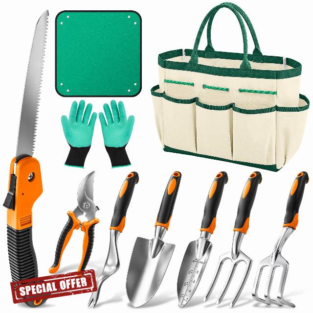 Garden Tool Set Gardening Tools - Heavy Duty Aluminum Tool Kit with Non-Slip Handle