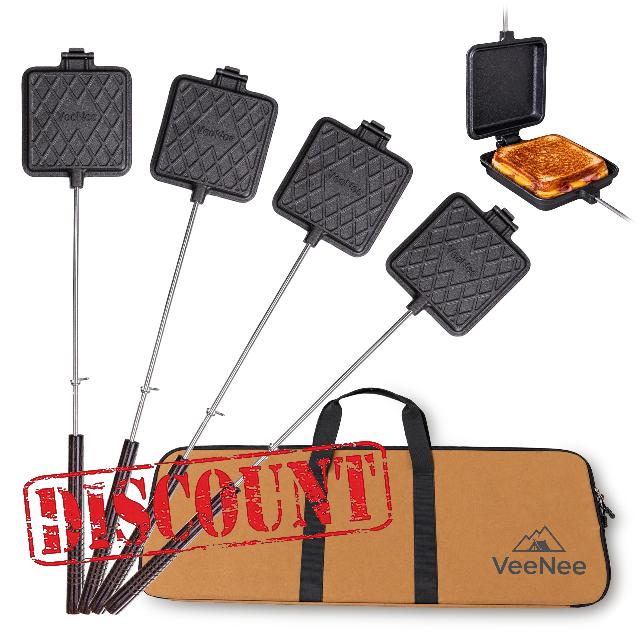 VEENEE 4 Pack Cast Iron Pie Iron