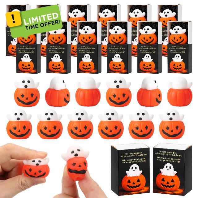 60 Sets Halloween Party Favors Ghost in Pumpkin Gifts Stuffers for Adults                                                          Ghost in Pumpkin Stress Balls with Boxes