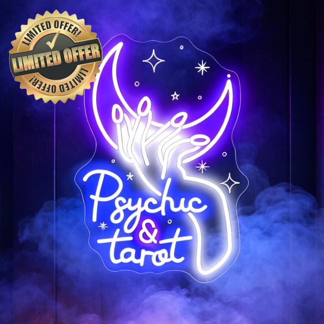 Psychic & Tarot Neon Sign Tarot Shop LED Wall Decor Home Party-11.6"x16.7" 5V USB Dimmable Neon Light For Psychic Tarot Reading Space Dark Gothic Wall Art