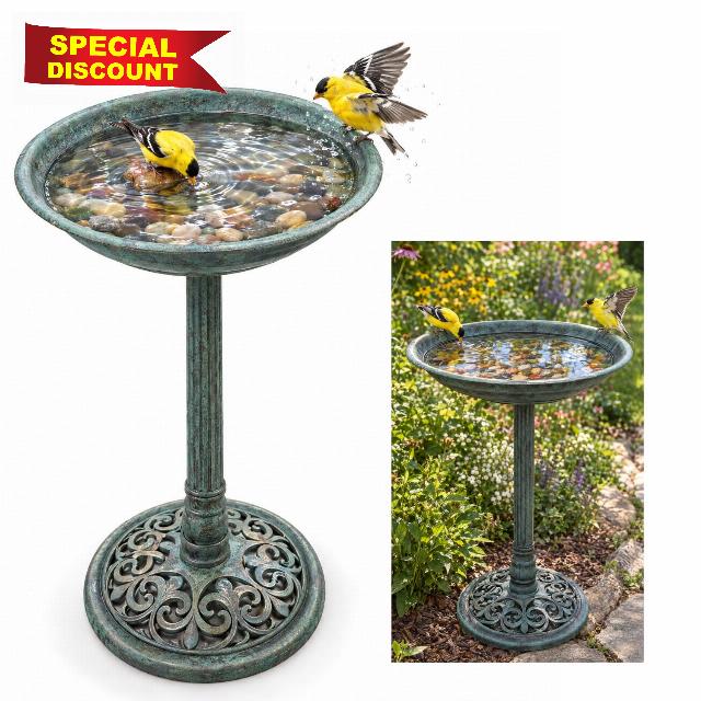 Bird Bath for Outdoor 24.8 Inch Height Pedestal Bird Bath Outside(Green)