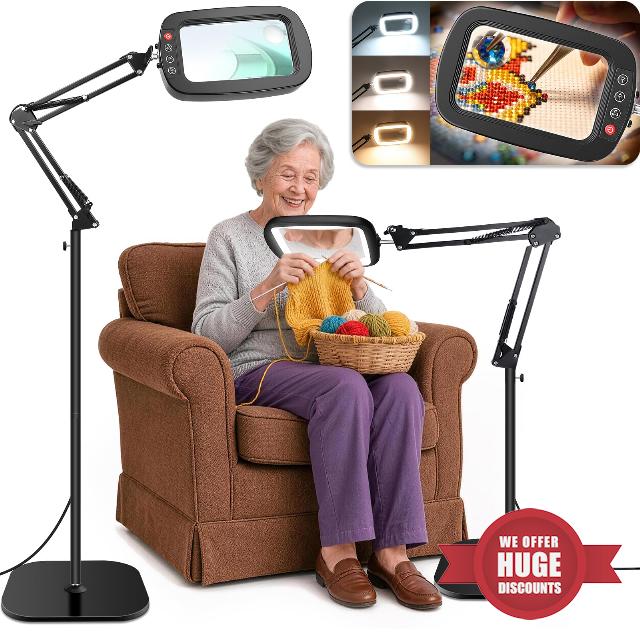 30X 10X Large Floor Magnifying Glass with Light and Adjustable Stand                                                          6-inch