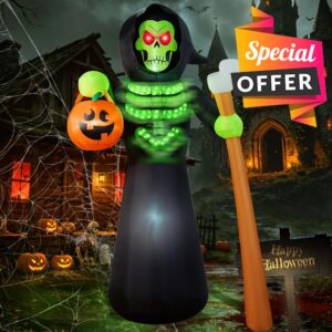 Halloween Inflatables 8FT Grim Reaper Skeleton Ghost with Magic Lightshow Bones & Flashing Eyes
