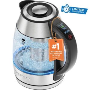 CHEFMAN Custom-Temp 1.8L Electric Kettle – Stainless Steel                                                          Color-Coded LEDs