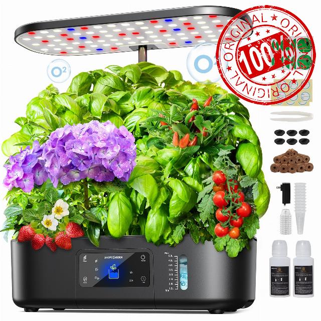 Ahopegarden Hydroponics Growing System Kit: 12 Pods with LCD Control Panel                                                          Indoor Herb Garden with Grow Light