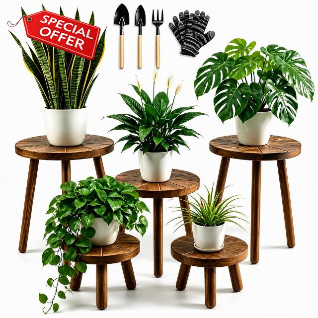 5-Pack Wood Plant Stands Indoor