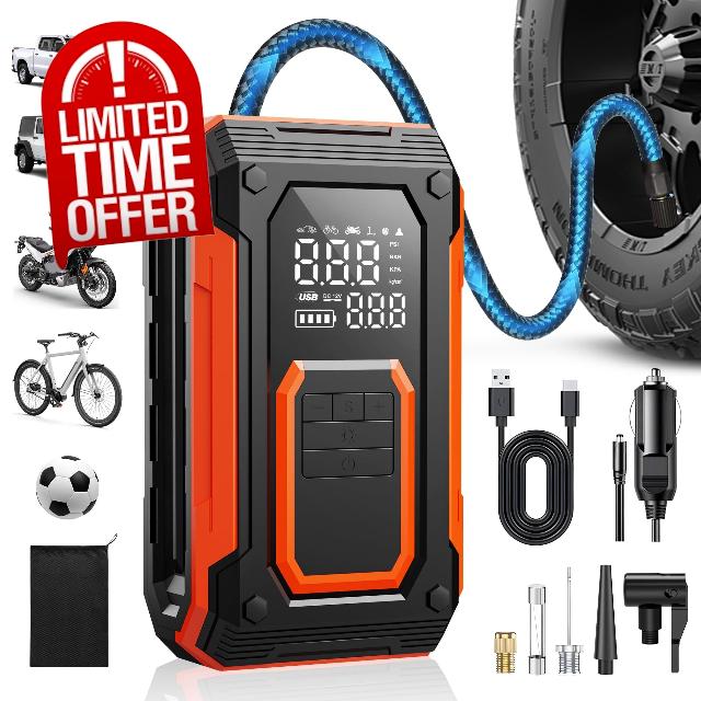 Tire Inflator Portable Air Compressor Cordless Air pump for Car Tires                                                          4 × Fast Inflation 35L/Min