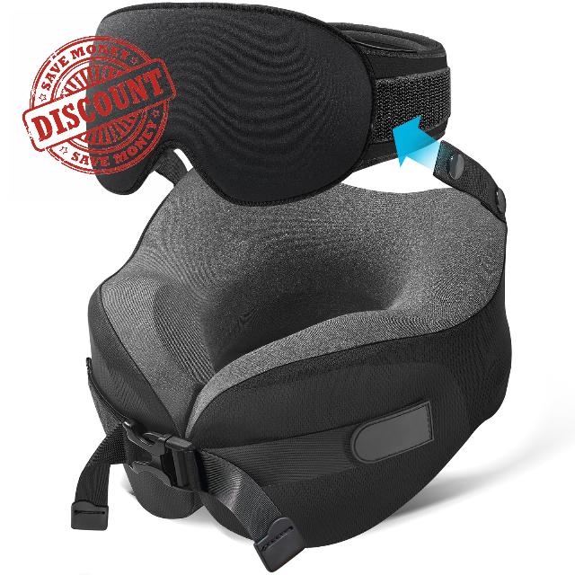 YFONG Travel Pillow with Head Support & Sleep Mask for Long Flight Airplane                                                          Two Seat attachment Options Adapt to Airplane & Car Travel