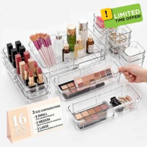 16Pcs Clear Adjustable Drawer Organizer