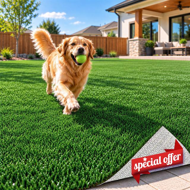 Artificial Fake Grass Turf Mat with Drainage Holes (7x15)                                                          Soft Thick Pet‑Friendly Grass for Dogs