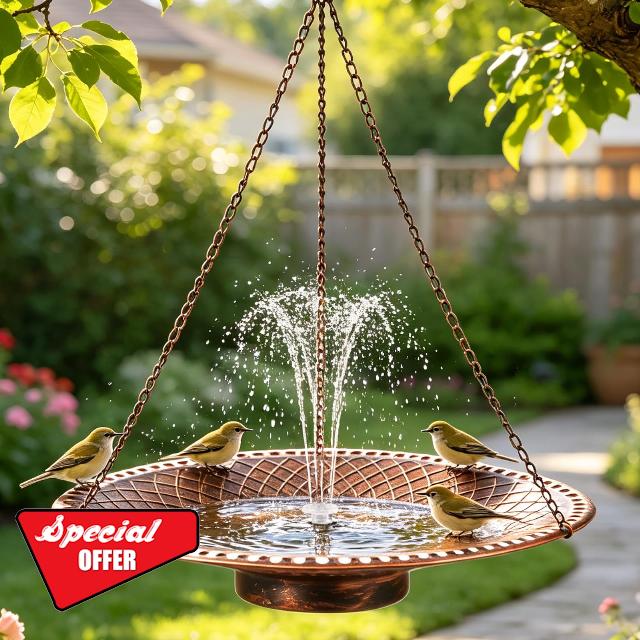 19.6" Large Bird Bath with Solar Fountain