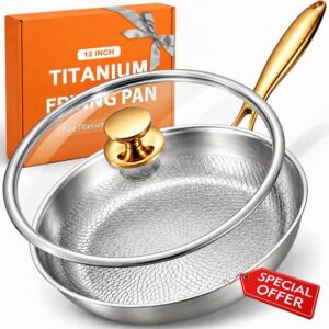 12" Titanium Pans for Cooking | Food-Grade Pure Titanium Frying Pan                                                          Food-Grade Pure Titanium | PFAS/PFOA/PTFE Free Nonstick Cookware | Dishwasher & Oven Safe