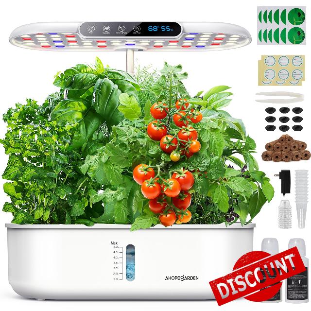 Ahopegarden Hydroponics Growing System: 12 Pods with Smart Env.Detection                                                          Indoor Herb Garden with Full Spectrum LED Grow Light for Growing Vegetables