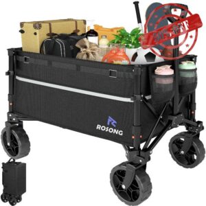 ROSONG Collapsible Wagon Cart with Wheels Foldable - Folding Utility Heavy Duty Wagons Carts for Grocery Sports Garden Shopping Camping Wheelbarrows (Black