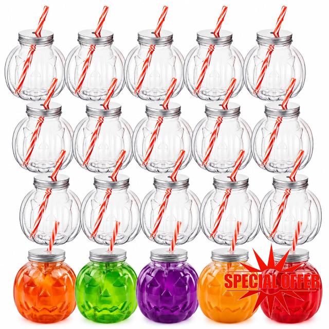 Sliner 20 Set Halloween Bat Drink Bottles with Straws 17 oz                                                          Empty Plastic for Halloween Fall Harvest Decoration