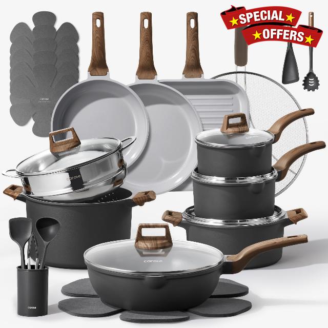CAROTE 29pcs Ceramic Cookware Sets