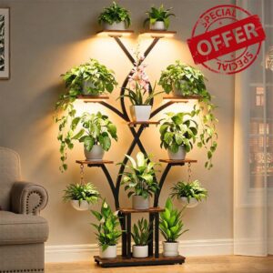 Plant Stand Indoor with Grow Lights - 9 Tiered Corner Plant Shelves Tall                                                          63" Lighted Plant Shelves for Indoor Multiple Plants
