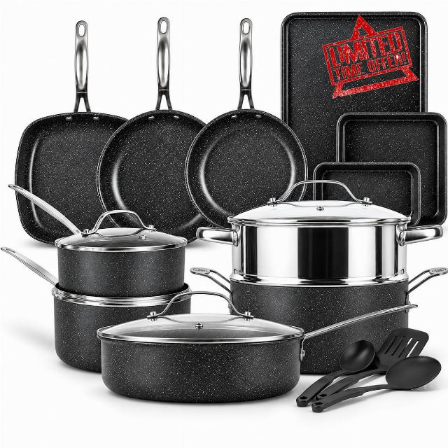 GRANITESTONE 20pc Pots and Pans Set Non Stick Cookware Set