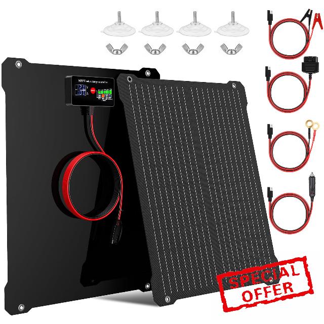 Paodekua 35W 12V Waterproof MPPT Solar Battery Charger & Maintainer