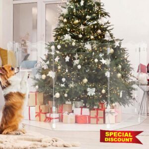 Nuanchu 6 Panel 20 x 32 Inch Clear Acrylic Christmas Tree Fence                                                          Freestanding Xmas Tree Gate for Cats Dogs Puppy