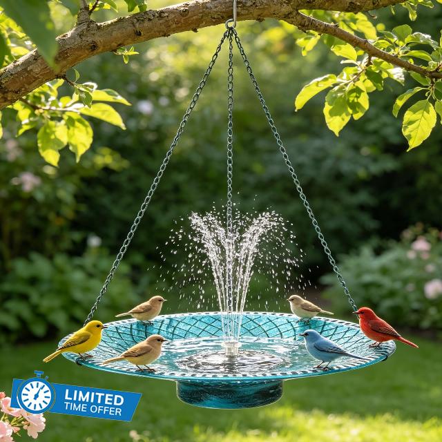19.6" Large Hanging Bird Bath with Solar Fountain