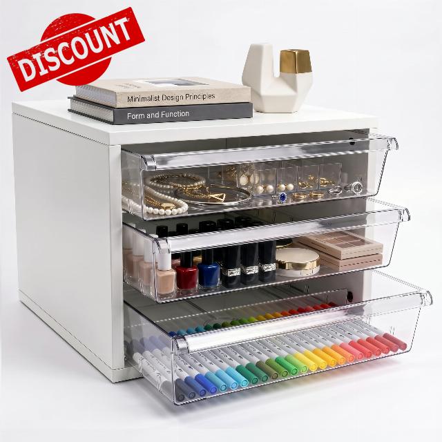 WOPITUES Wooden Desk Organizer with 3 Drawers & a Total of 5 Dividers