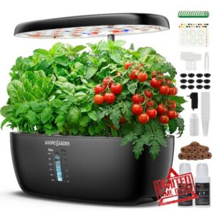 Ahopegarden Hydroponics Growing System: 12 Pods Indoor Herb Garden with LED                                                          Plant Germination Kit with LED Grow Light，Countertop Herb Garden