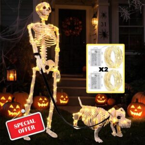 Lighted Human & Dog Skeleton Halloween Decorations Outdoor/Indoor                                                          2 Light Strings