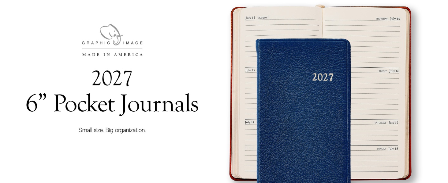 2027 6-inch Pocket Journal by Graphic Image, navy blue leather cover