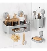 LEVERLOC Shower Caddy Suction Cup Set Shower Organizer & Soap Holder & Toothbrush Holder, Bathroo...