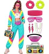 80s Outfit for Women 90s Windbreaker Tracksuit Costume Set with Accessories | 1980s Costume for W...