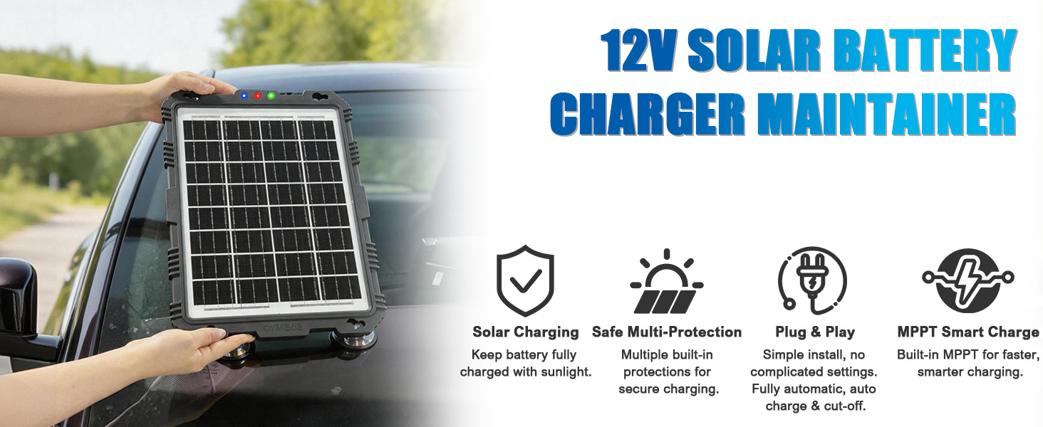 12W solar battery charger maintainer